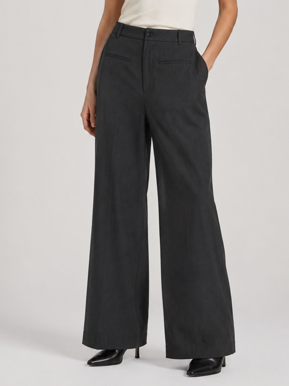 Zara Grey Wide-Leg Pleated Tailored Trousers